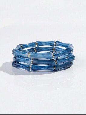 Blue Stretch Bead Bracelet with Gold Accents
